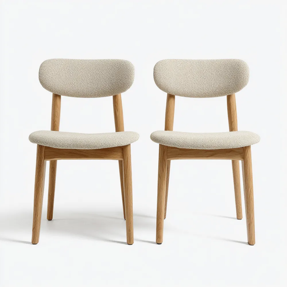 Esszimmerstuhl Set aus Holz und Stoff – Beige – Skandinavisches Design