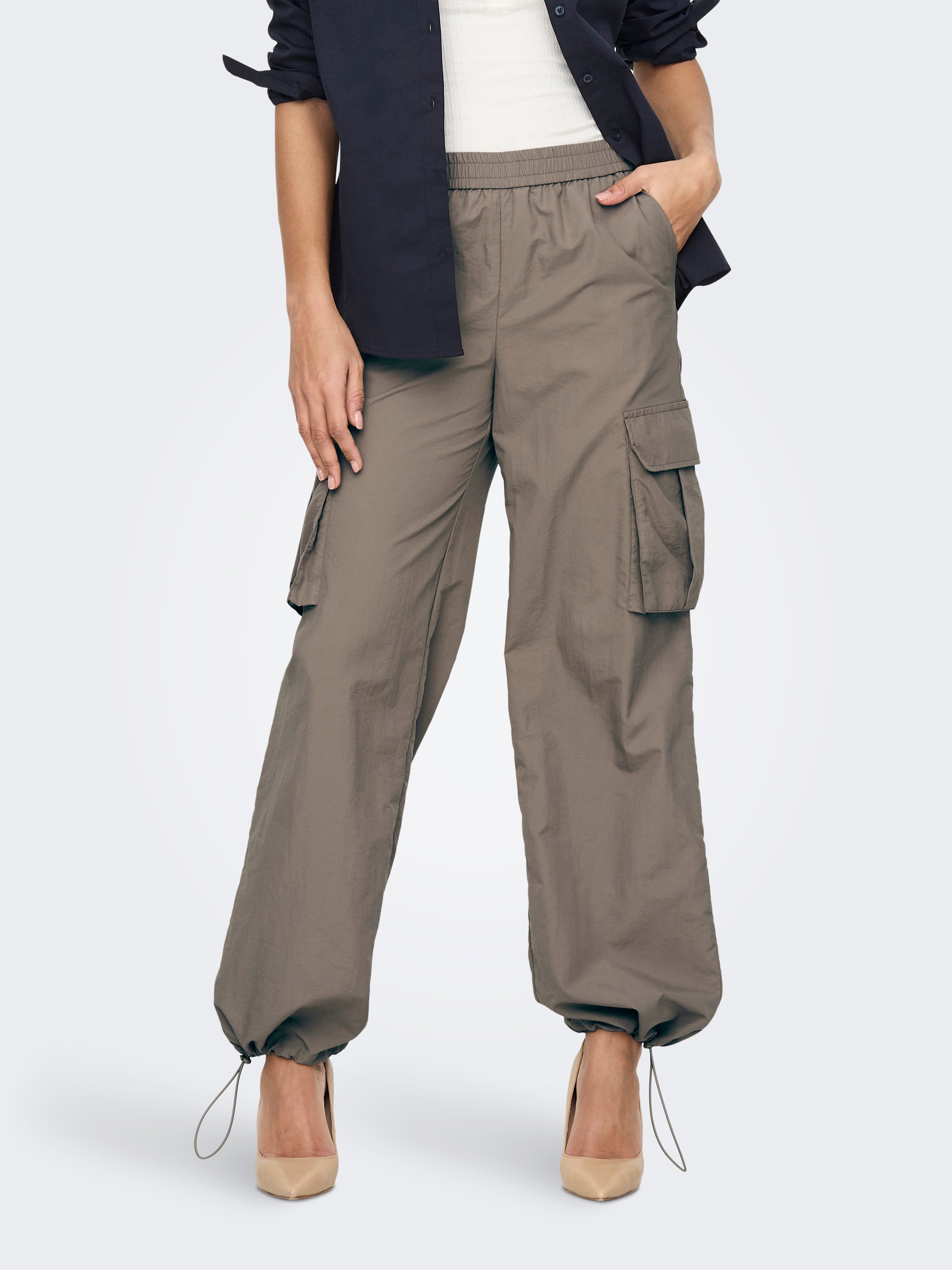 JDYLORENZO Mittlere Taille Weiter Beinschnitt Cargo-Hose Walnut