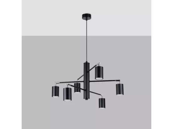 Lustres Lemmi moderne en acier - 6 sources lumineuses - L.77 x H.125 cm - noir