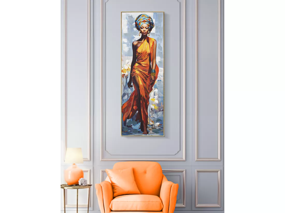 Peinture de femme multicolore sur toile avec cadre 52x4,5x152 cm