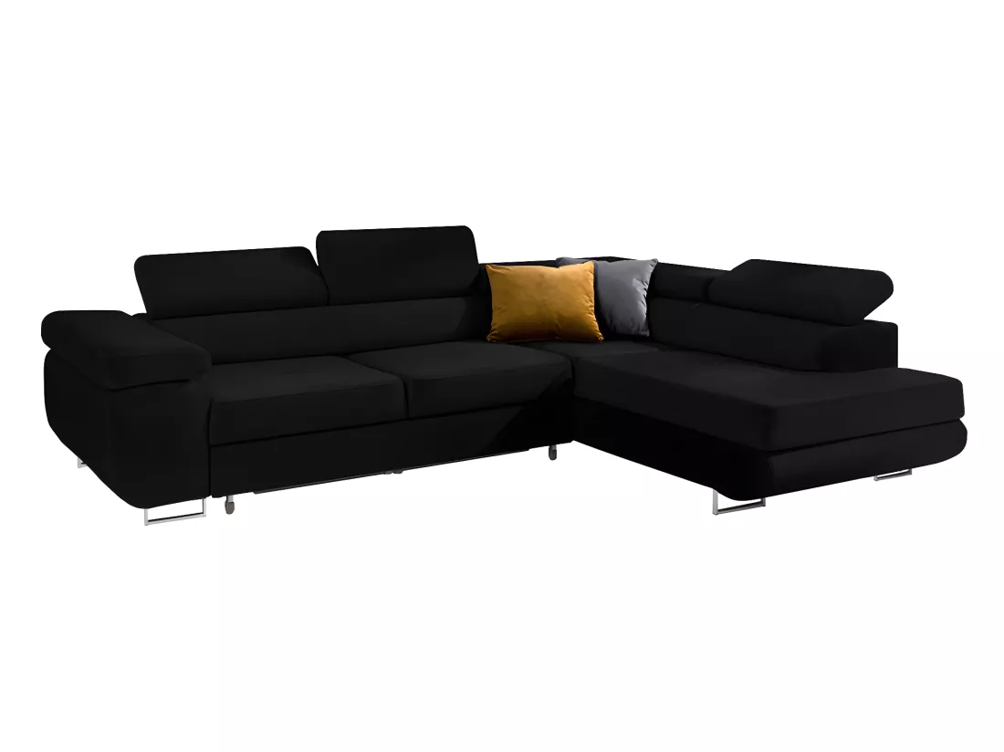 Canapé d'angle convertible droit 4 places Wilson velours Noir