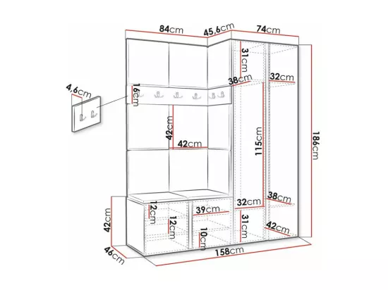 Meuble d'entrée Hartford 278, 186x158x46cm, Miroir, Marron|Chêne Artisan