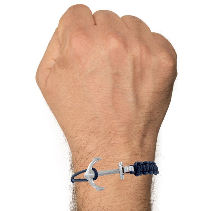 Bracelet Argenté Ancre Lien Tressé Coulissant - Bleu Navy