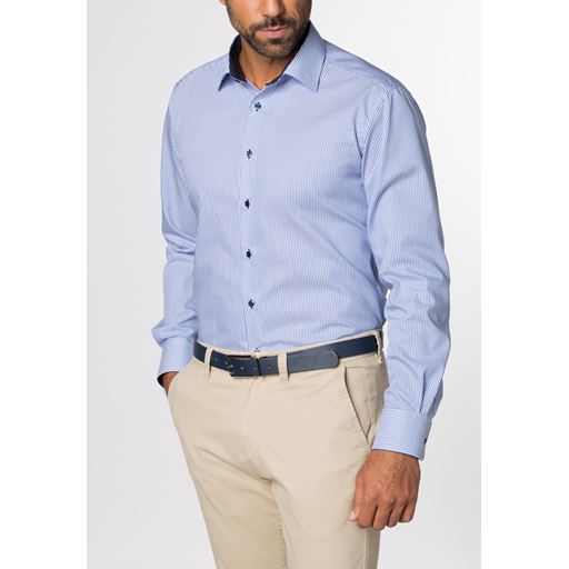 Eterna Stribet Modern Fit Skjorte, Blå, 46
