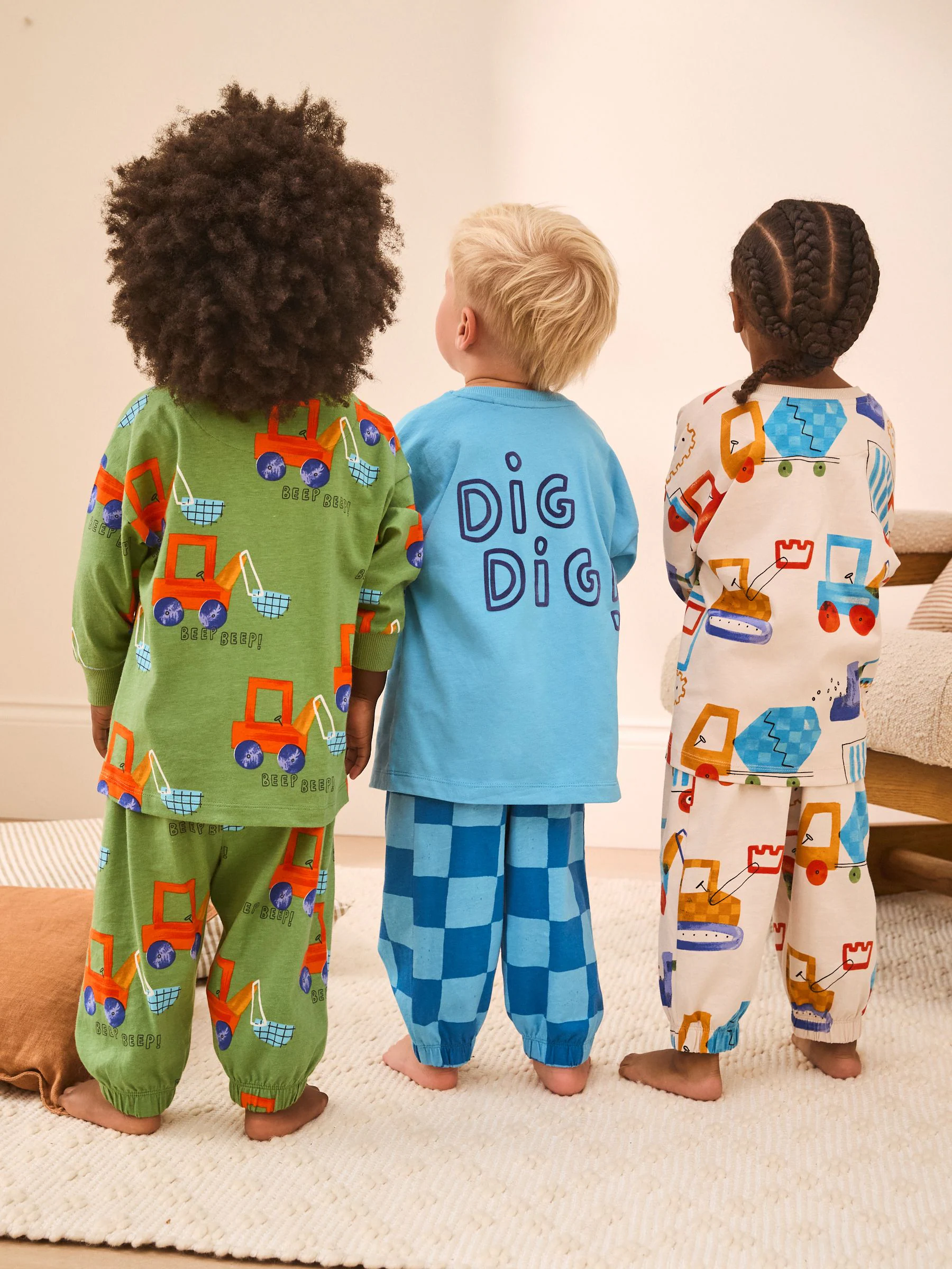 Groen/blauw transport - Verpakking van 3 oversized pyjama's 3 (9mnd -10jr)