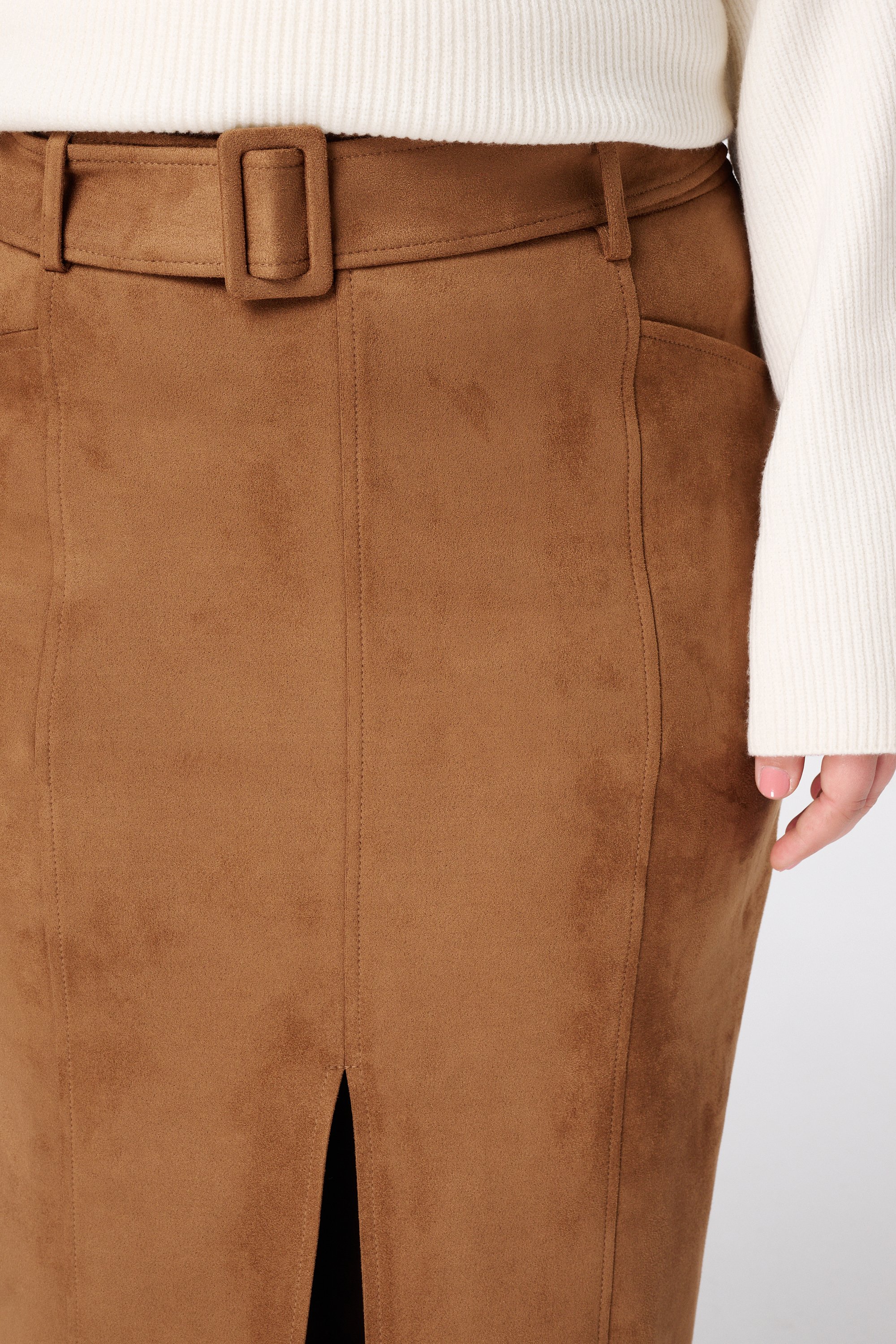 Midi rok in suède look met riempje Cognac