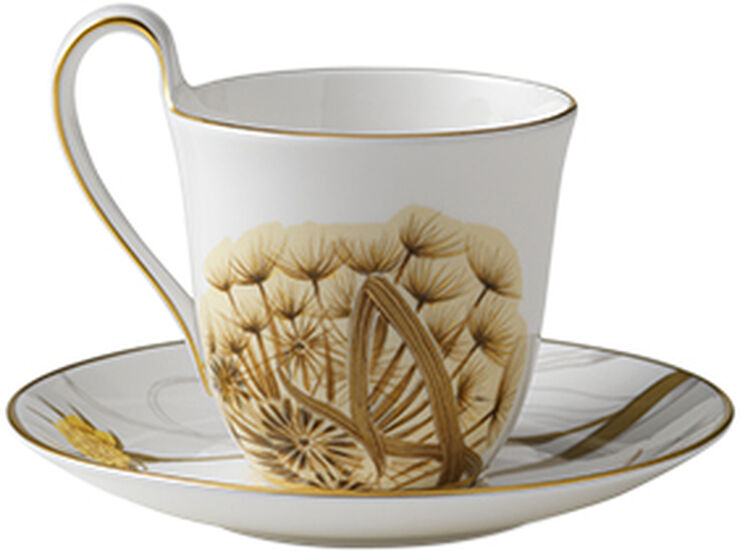 Royal Copenhagen Flora 27 cl. højhankskop med underkop - Mælkebøtte Hvid, multi