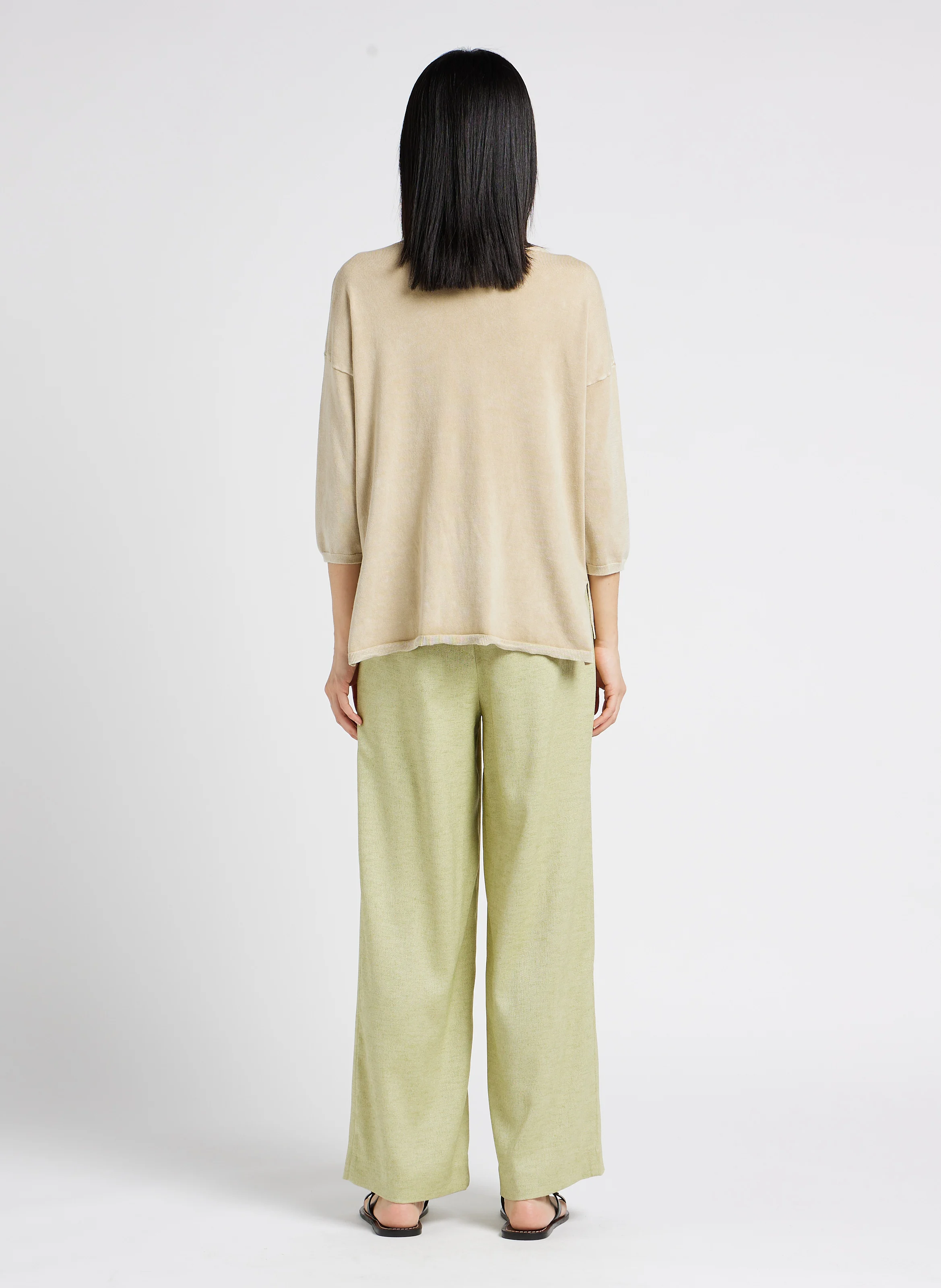 Pull col V ample en coton biologique | Beige