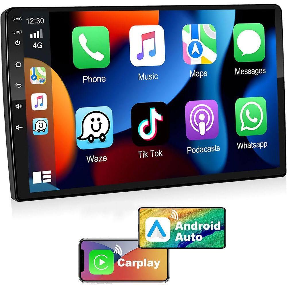 Hikity Android 2 DIN GPS 10'' HD 1080P 2.5D Tempered Glass Mirror MP5