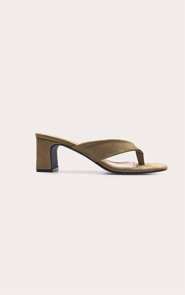 Vert Olive Mules À Bride D'orteil Talon Bloc Bas En Synthétique