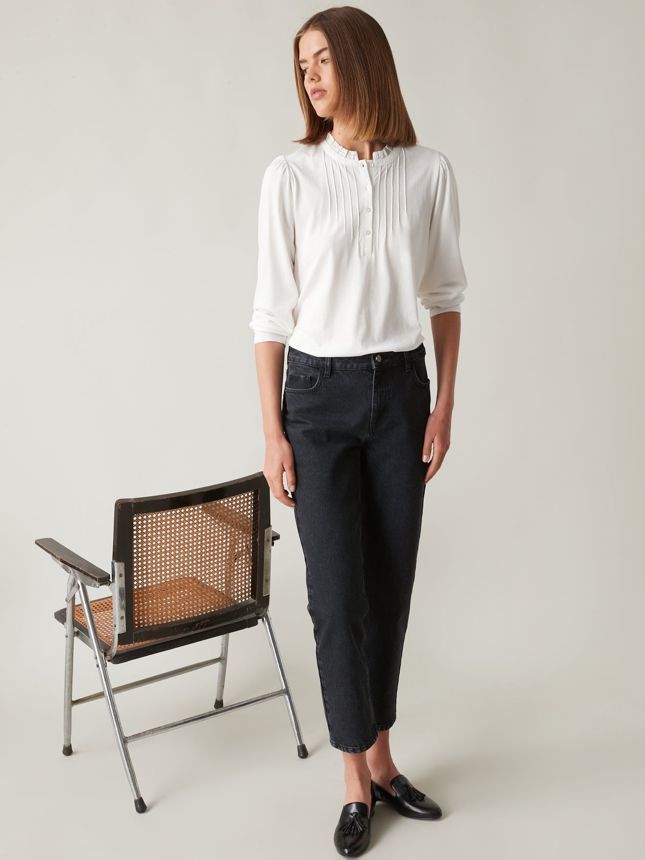 T-shirt col volanté femme - modal et coton bio