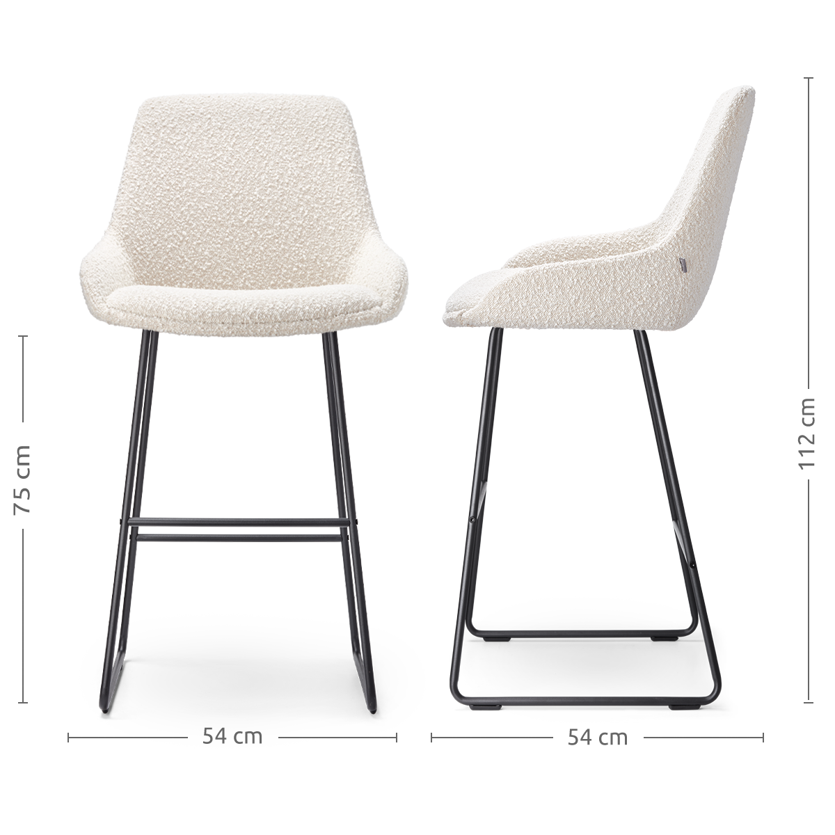 Barkruk Nino-Isa bouclé beige - zwart onderstel - 75cm