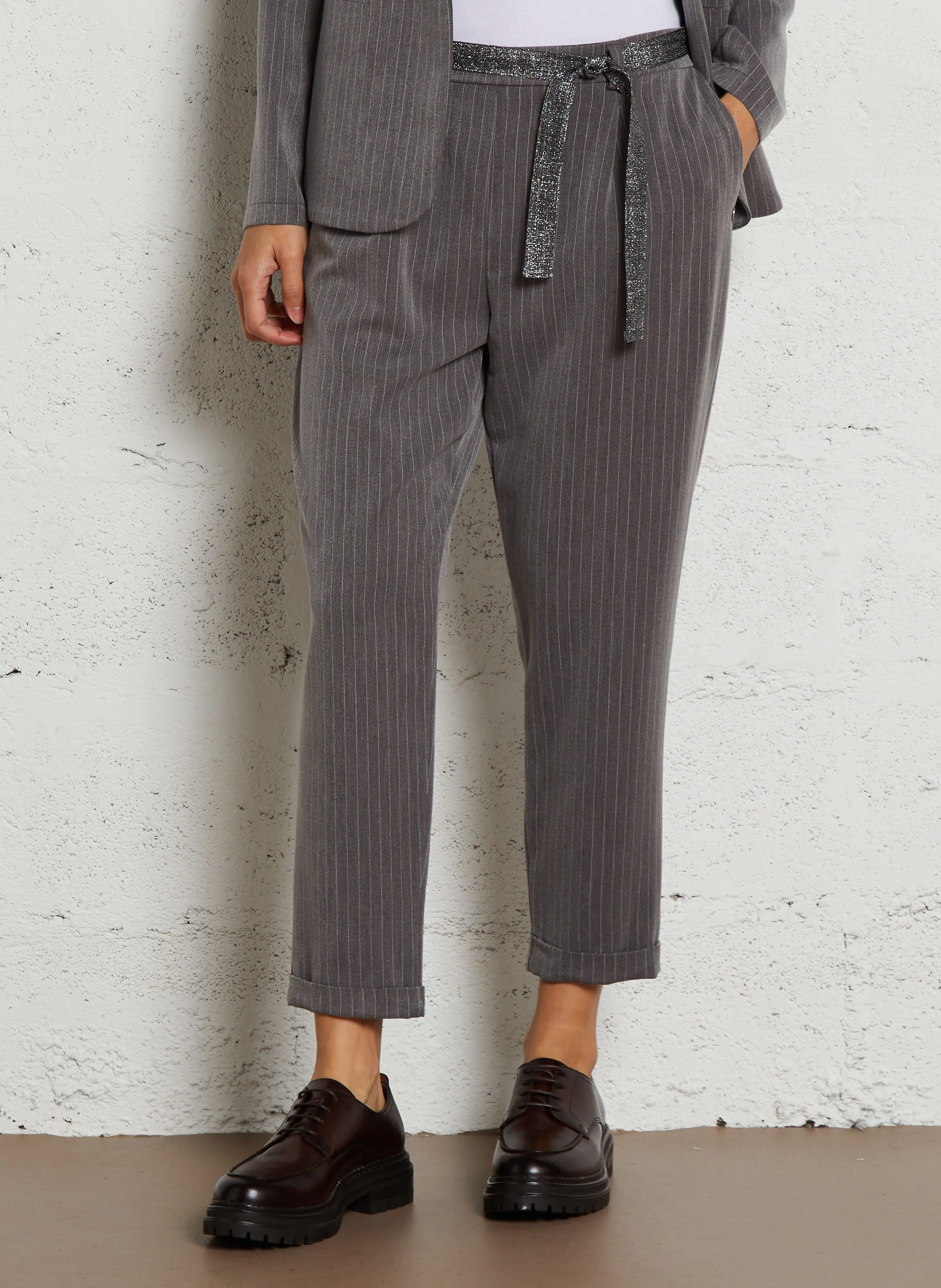 Pantalon chino droit à rayures | Gris