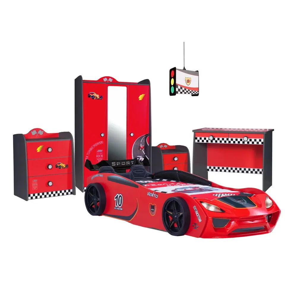 V2 Sport - Autobed - Racebed - Met licht en bekleding - 246x115x58 cm - Rood