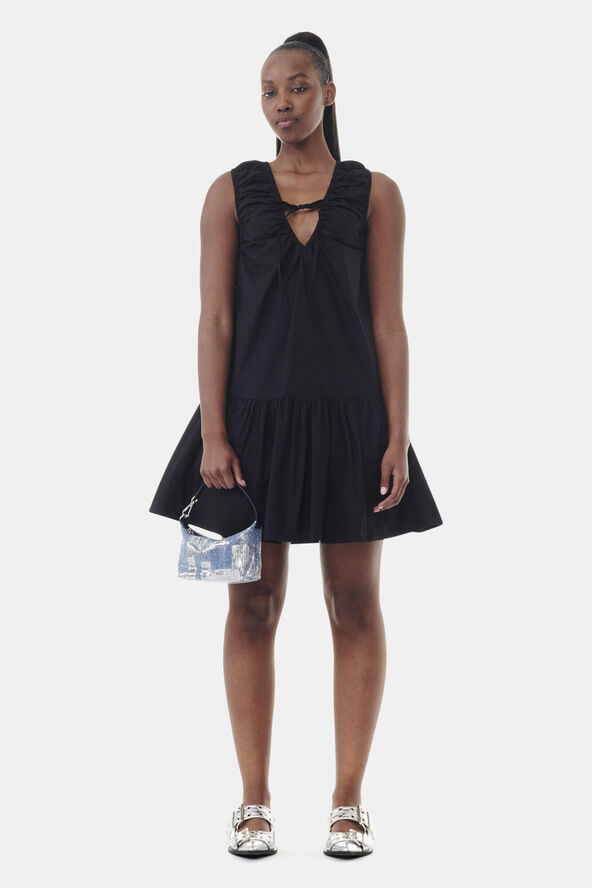 Ganni Cotton Poplin Mini Dress Black