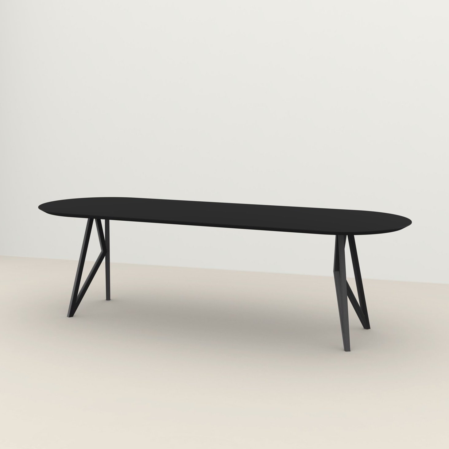 Studio HENK tafel Butterfly Plat ovaal - zwart frame, HPL Fenix nero ingo 260 x 90 | HPL Fenix Nero Ingo | Verjongde Rand | Frame Zwart