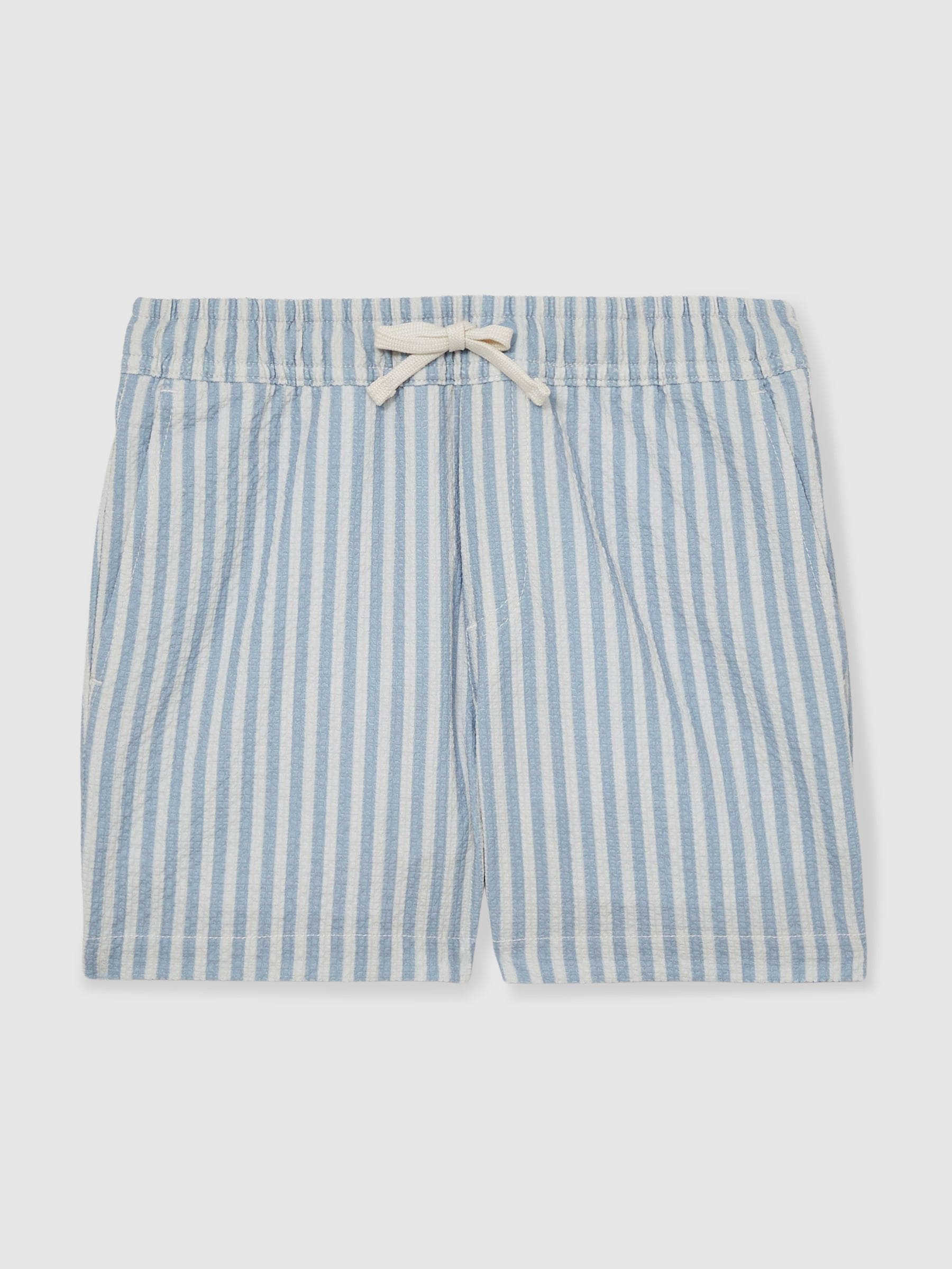 Zacht blauw/wit - Reiss Bay Seersucker zwemshorts met strepen