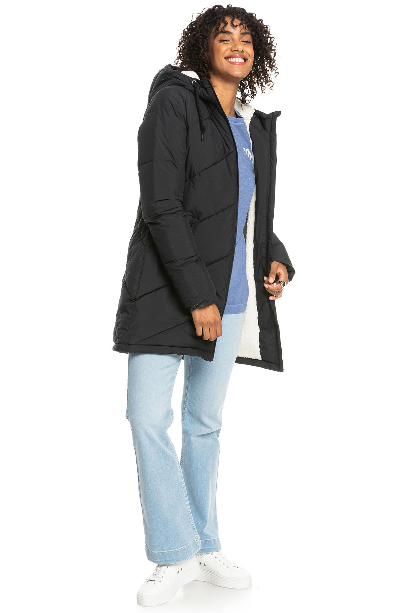 Better Weather™ - Jaqueta feminina longa acolchoada com capuz