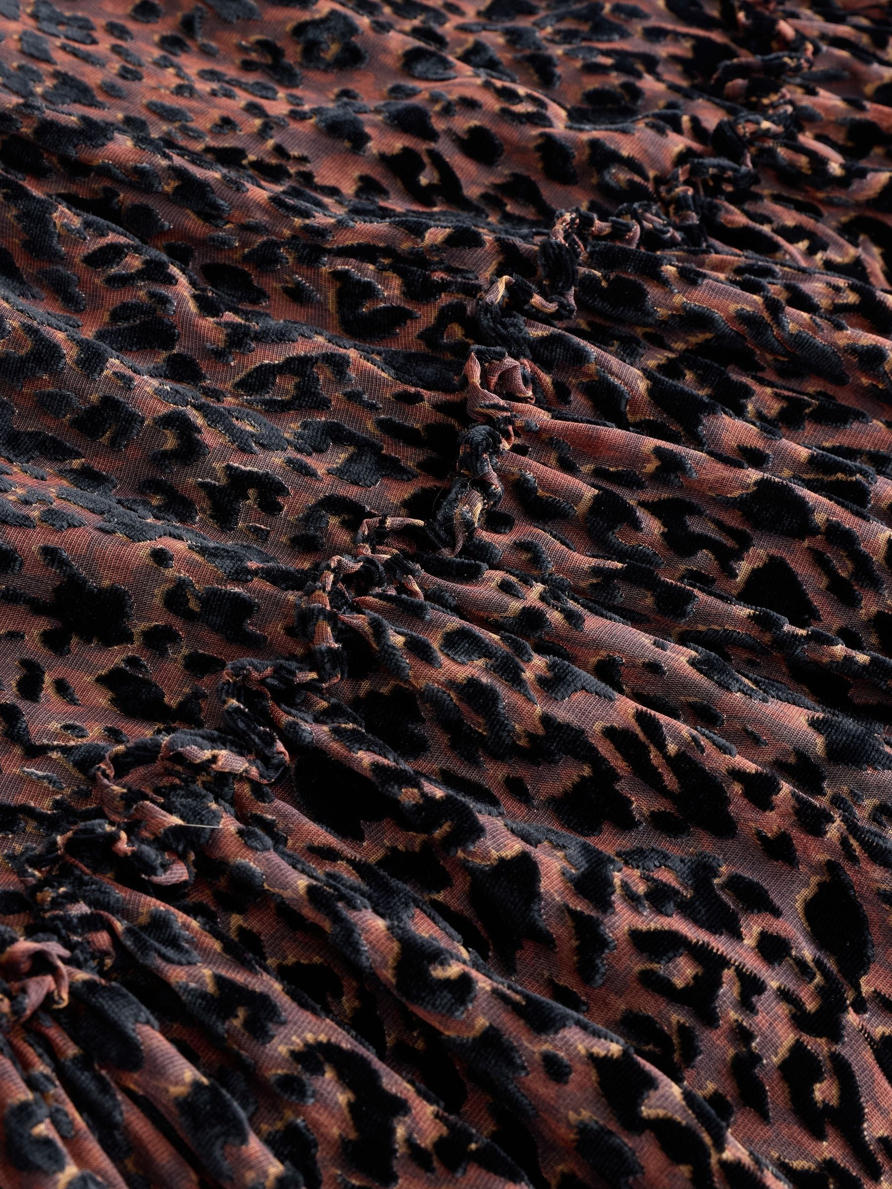Animal luipaardprint - Mini Tie Front Tiered Long Sleeve Dress