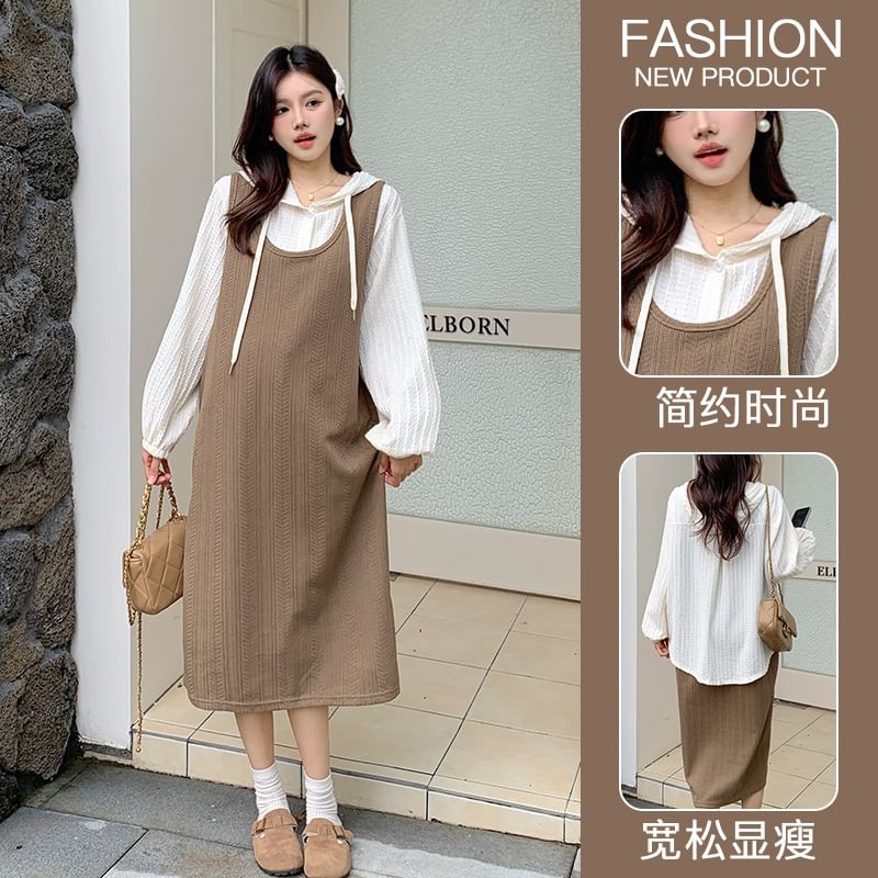 NOA - Zwangerschapsblouse met pofmouwen en capuchon / midi-jurk met ronde hals