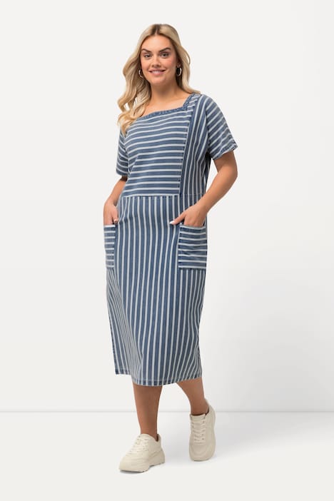 Sweat-Midikleid, Jeanslook, Carree-Ausschnitt, Halbarm