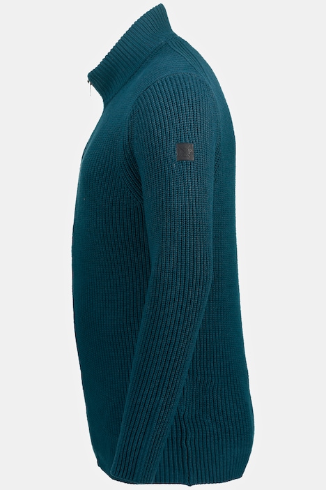 Strickjacke, kerniger Rippstrick, Stehkragen, Zipper