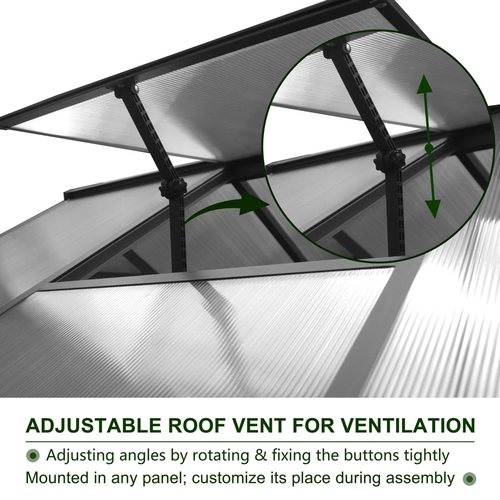 VEIKOUS Aluminum Walk-In Garden Greenhouse Kit with Adjustable Roof Vent and Lockable Door Grey