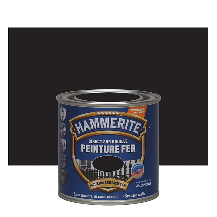 Peinture extérieure métal direct sur rouille Hammerite brillant laqué noir 250ml