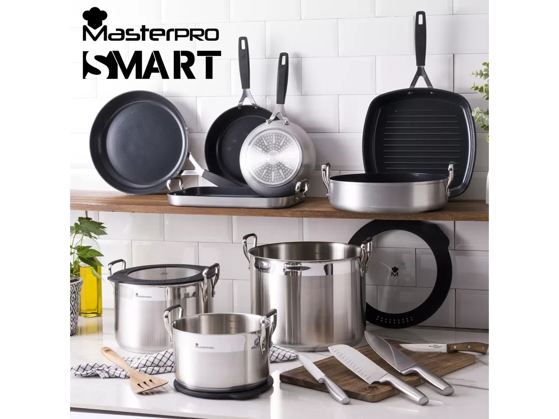 5 pièces batterie de cuisson + couverture 16pc set en acier inoxydable