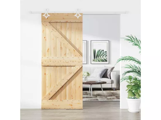 Porte coulissante et kit de quincaillerie 90x210 cm pin massif