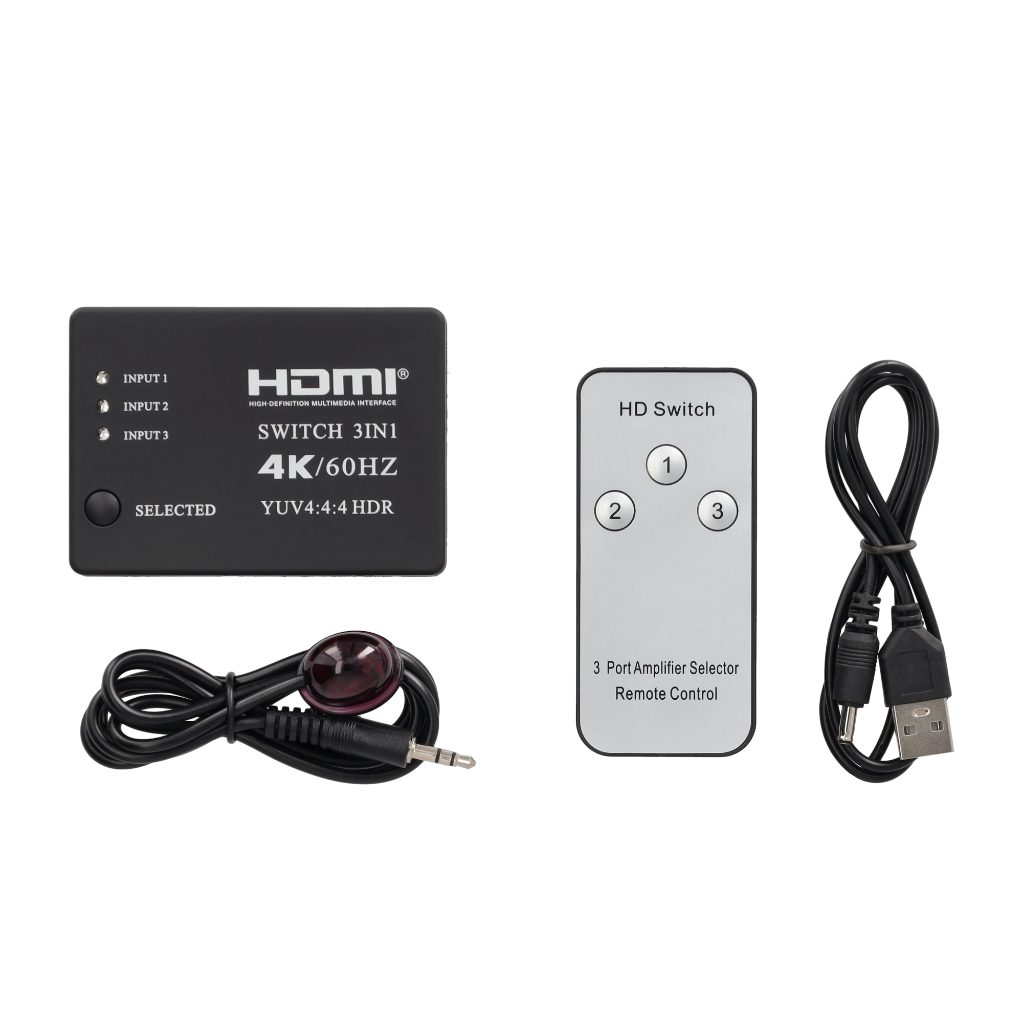 3-fach HDMI 4K Hub Verteiler Switch Audio Video Konverter mit Fernbedienung - Schwarz