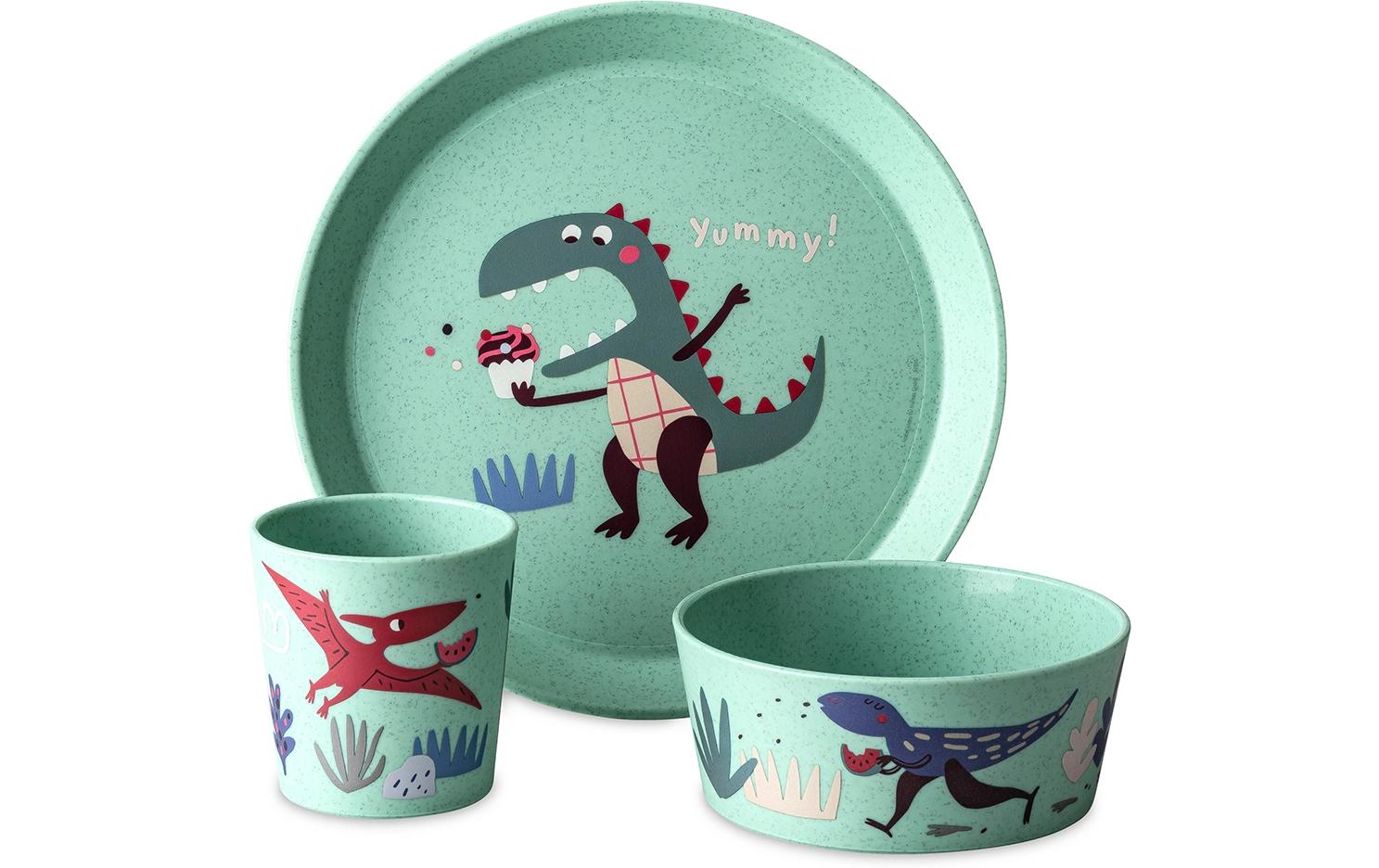 Kindergeschirrset CONNECT REX sage greenKindergeschirr aus Biokunststoff bestehend aus Teller, Schüssel und Becher