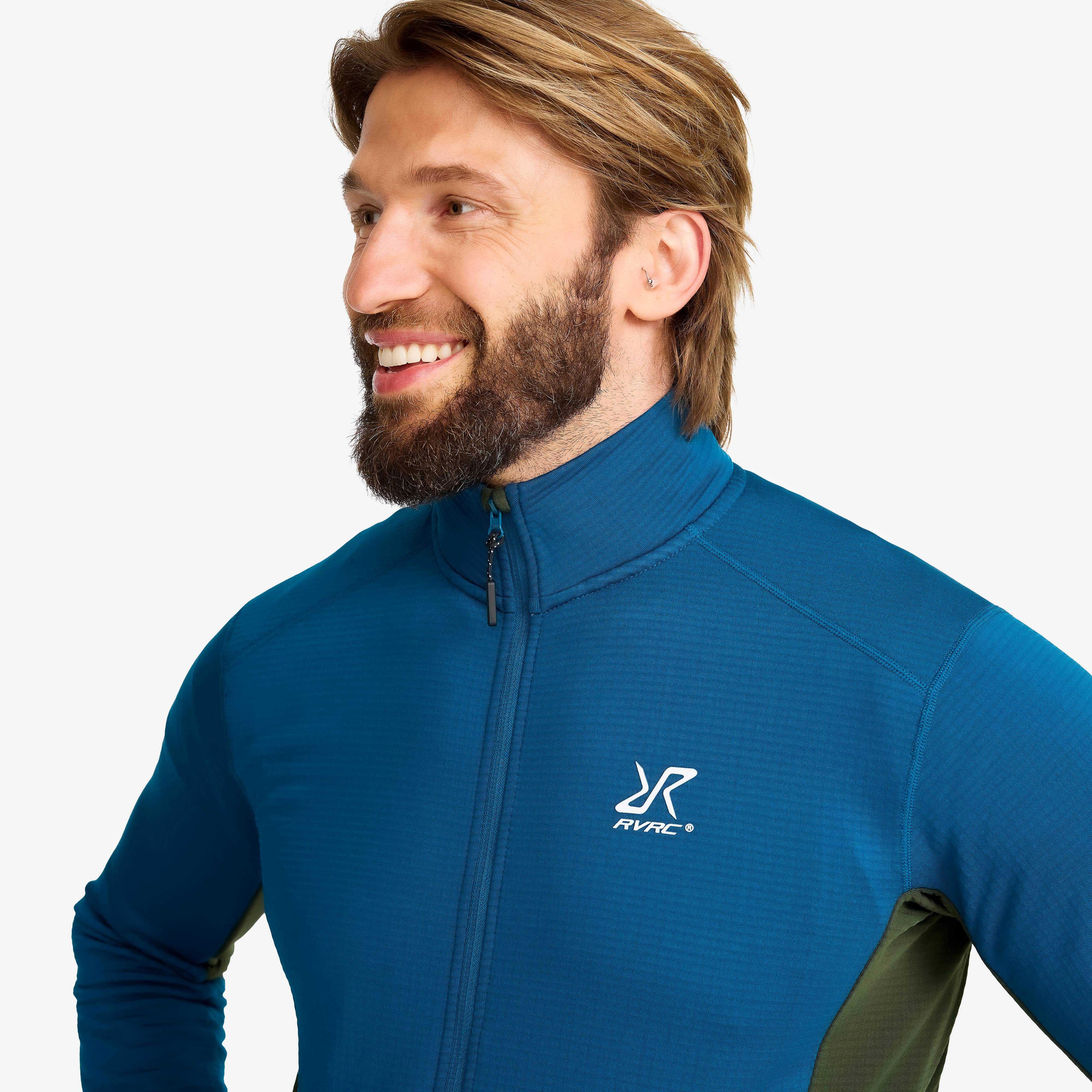 Waffle Full-zip Fleece Herre Blue Opal