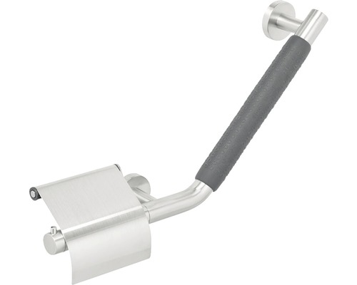 TIGER Boston Comfort & Safety handgreep met toiletrolhouder, links, geborsteld roestvrij staal