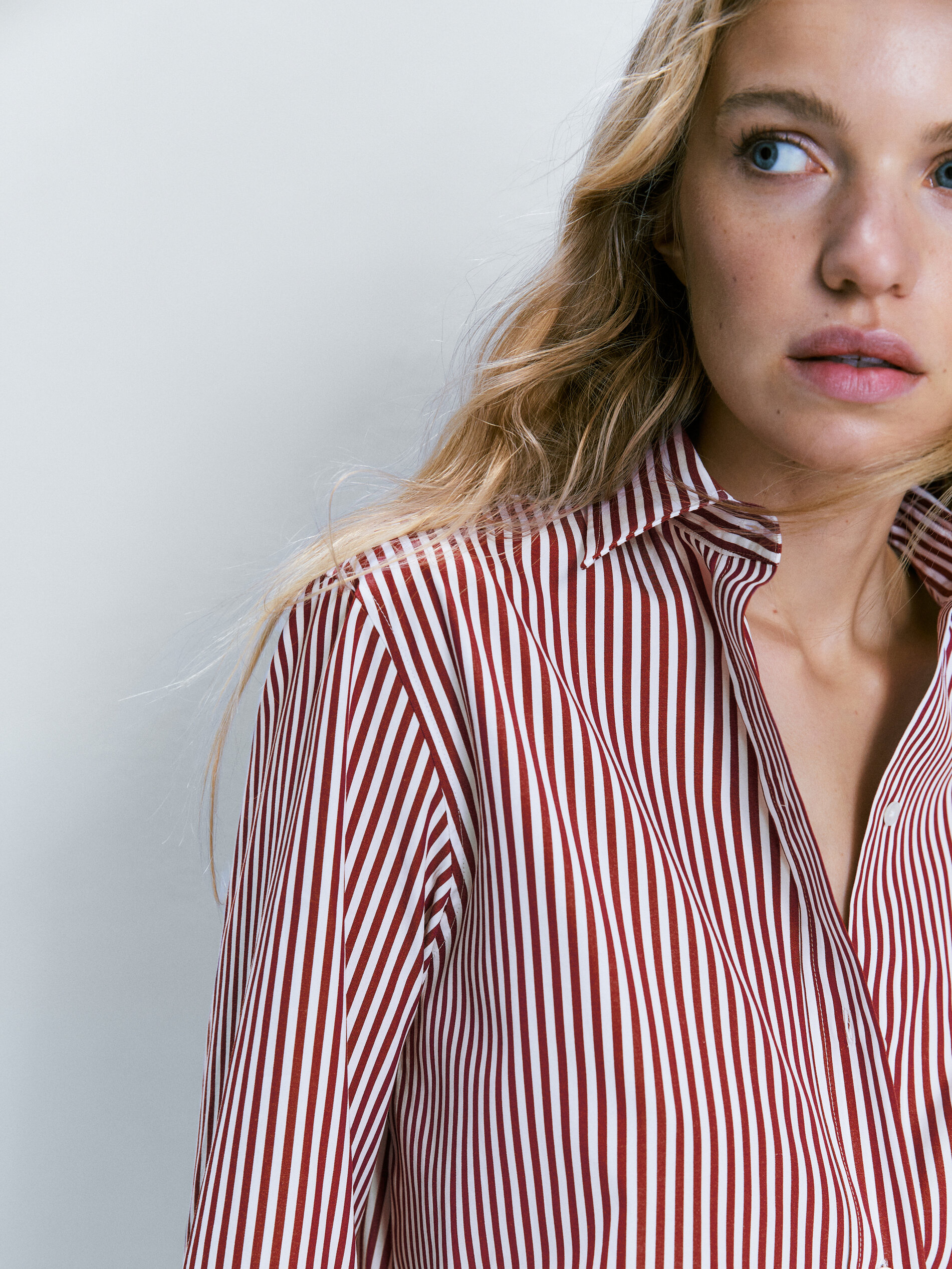 Camisa popelín algodón raias - GRANATE