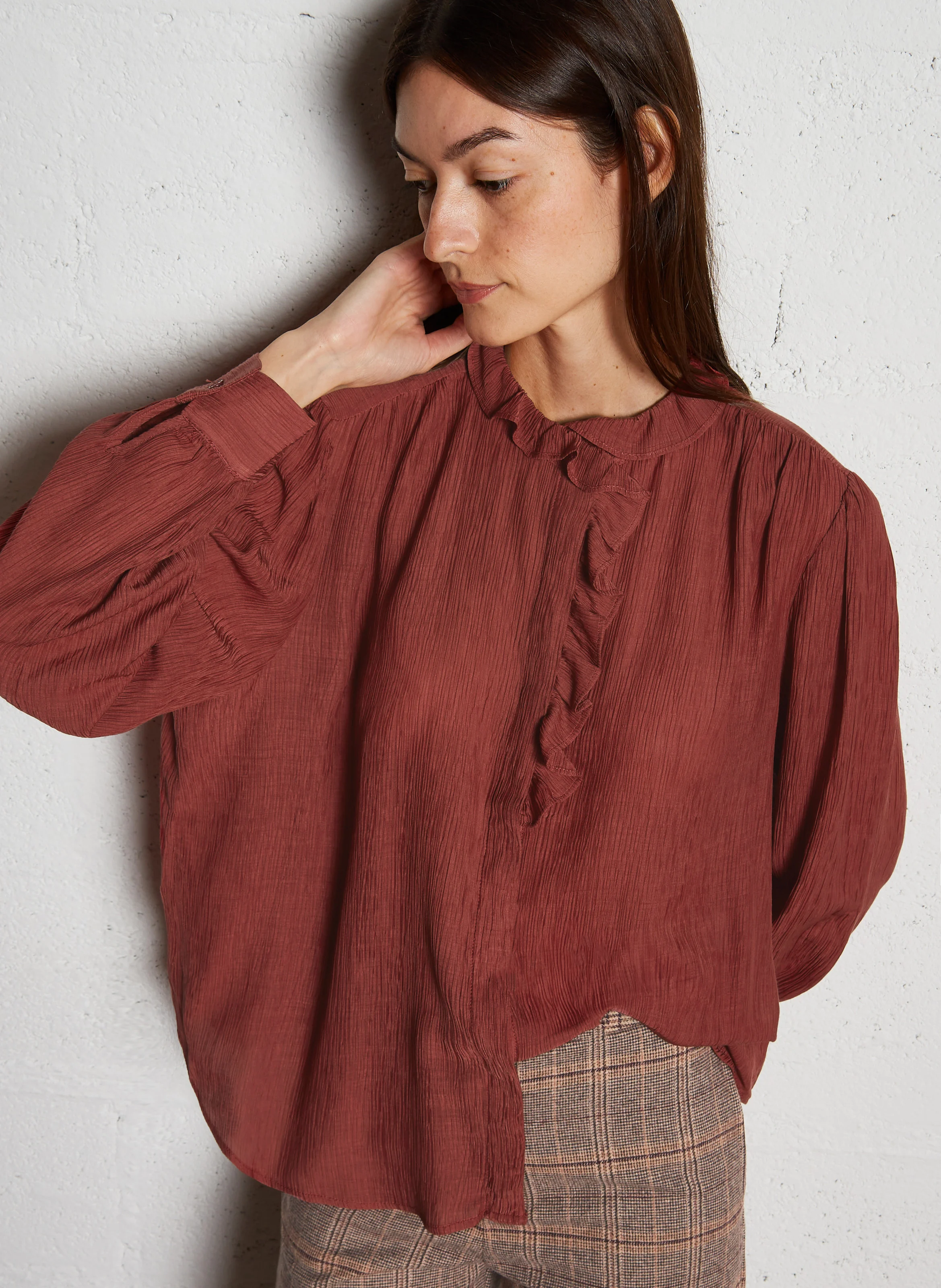 Chemise ample col rond| Orange