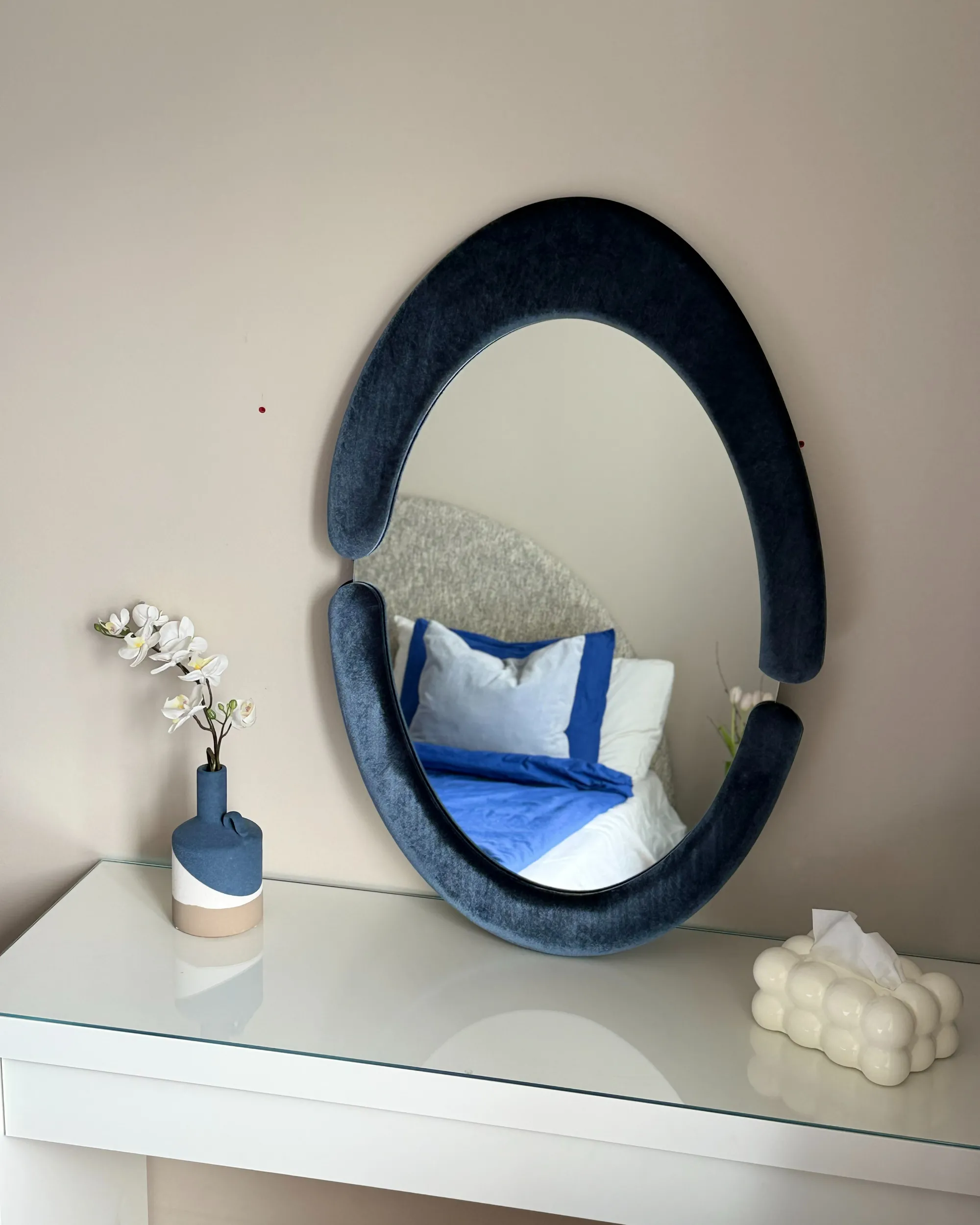 Wandspiegel MASSAY 53 cm 90 cm Fluweel Donkerblauw