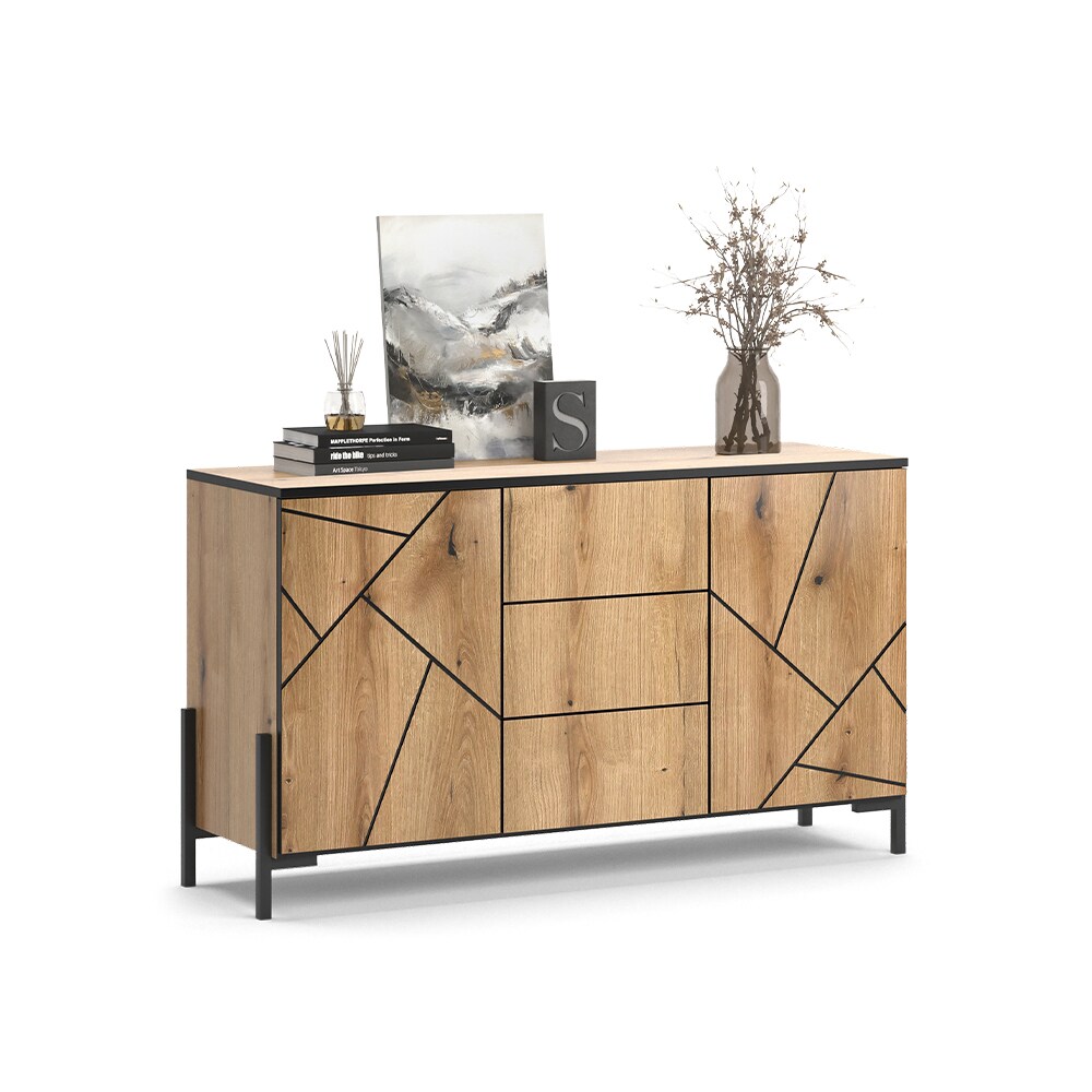 Vicco Sideboard Hatto, Eiche Evoke, 124 x 96,9 cm, mit 2 Türen, Wohnzimmer, Schlafzimmer