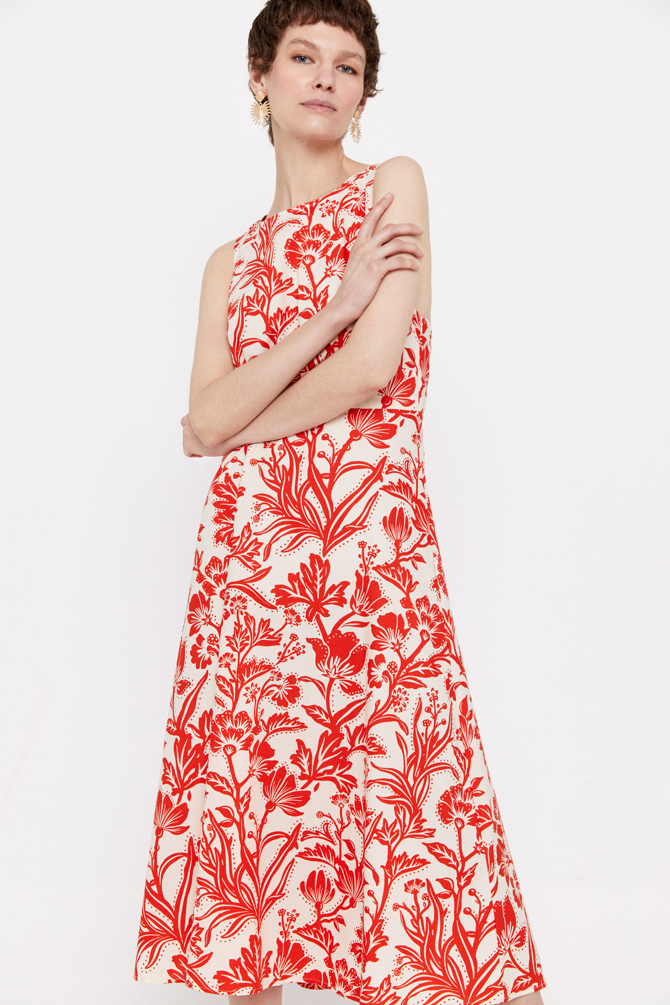 Vestido de algodão estampado - Estampa vermelha