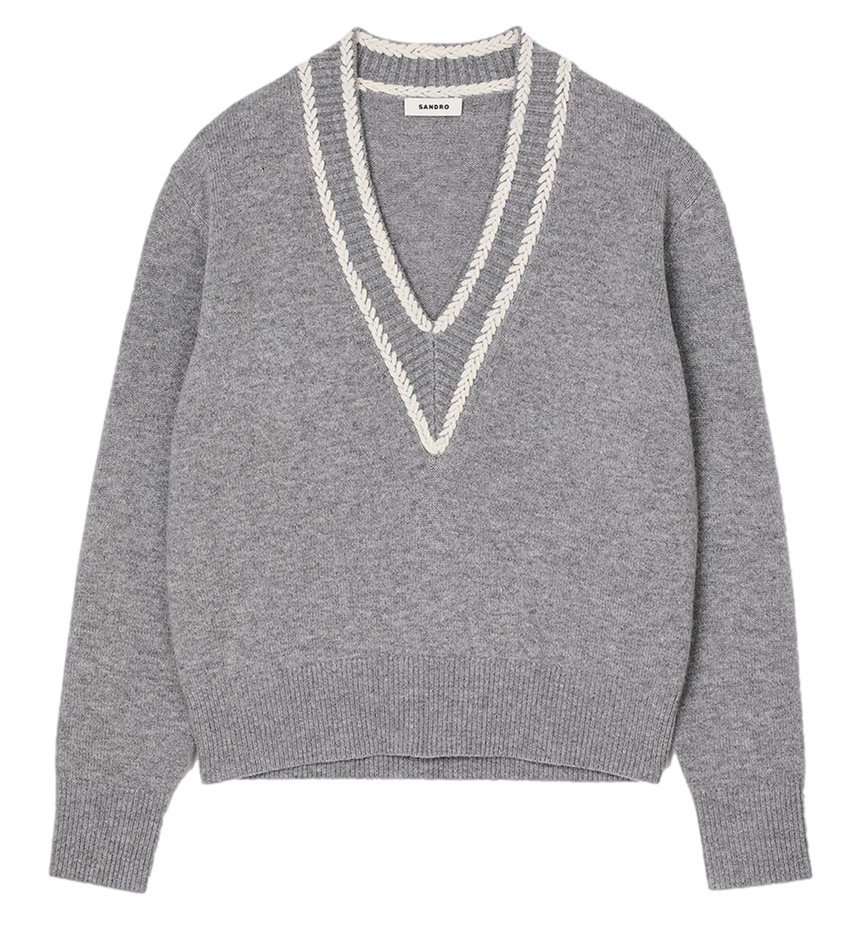 Pull col V en laine et cachemire | Gris