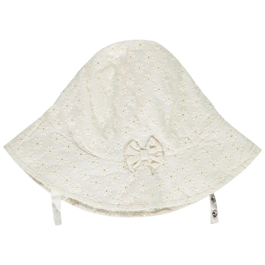 Charlotte en broderie anglaise avec nœud pour bébé fille - Ecru