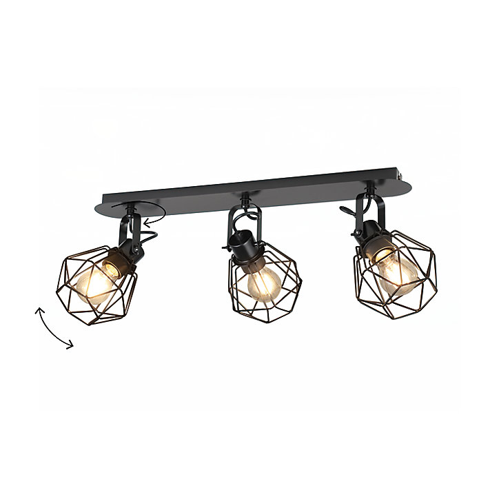Réglette spot 3 lumières E27 15W GoodHome Smertrio noir mat L.57,5 x L.57,5 x H.21.2 cm