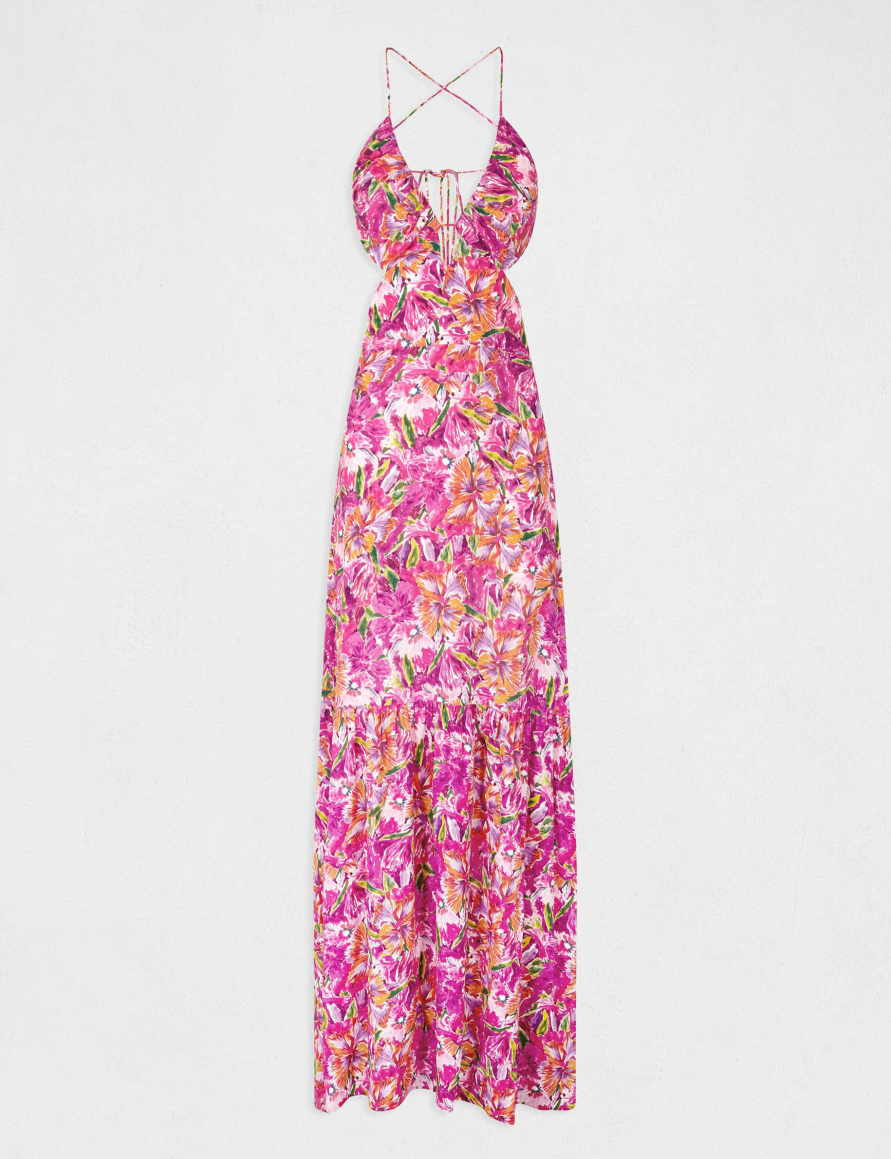 Robe longue droite imprimé floral multico femme - multico