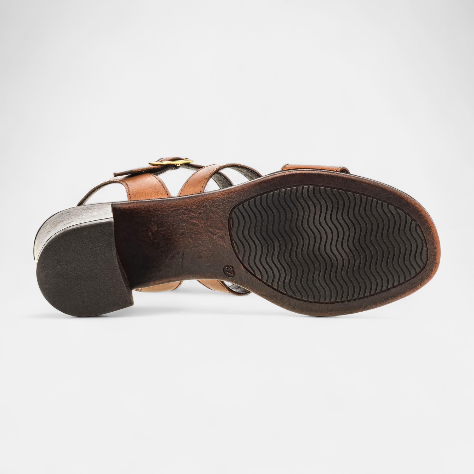 Nu-pieds à talon Femme en cuir cognac