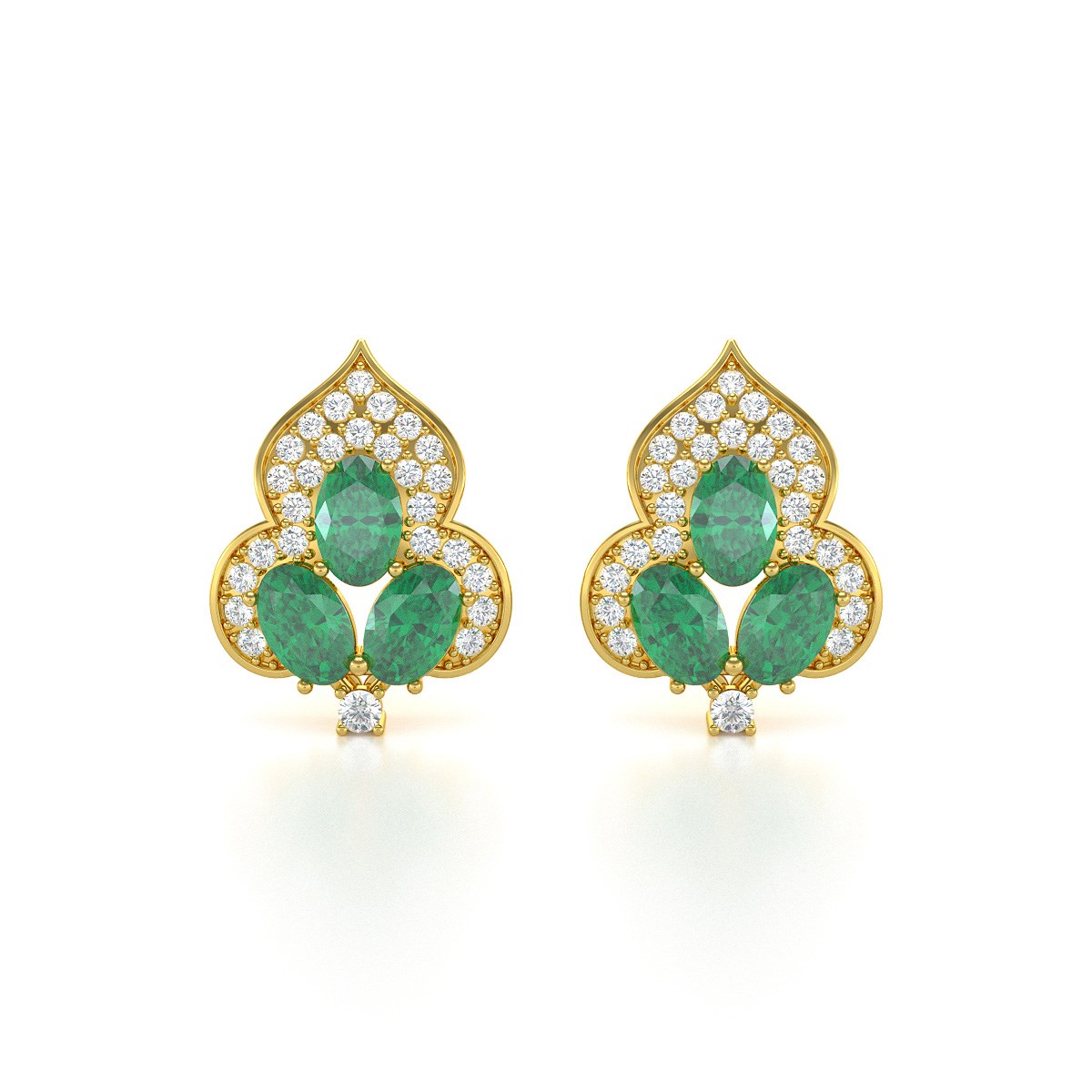 Boucles d'oreilles ADEN Or 585 Jaune et Emeraude 3.5grs