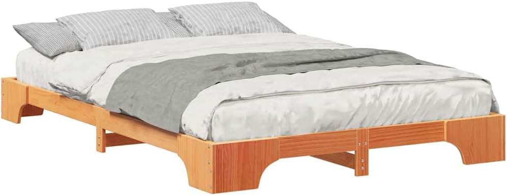 vidaXL Bettrahmen Braun 140 x 210 cm Massives Kiefernholz, Moderner rechteckiger Bettgestell, haltbares Kiefernholz, trendiges Latten-Design, praktische Möbel für Dein Schlafzimmer