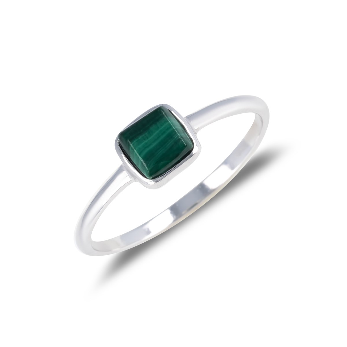 Bague argent rhodié pierre malachite