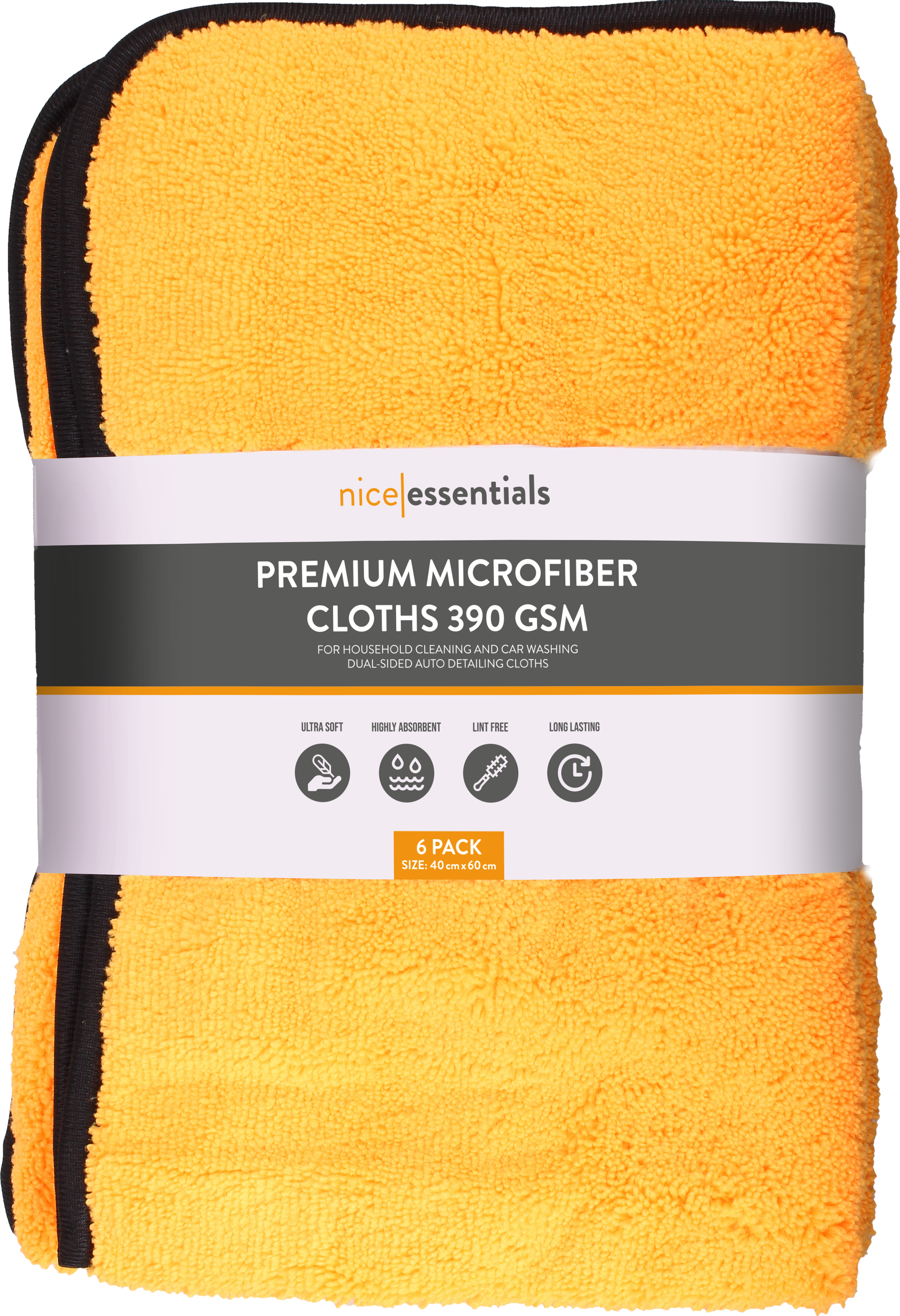 nice essentials  Premium Mikrofaser Trockentücher 40 x 60 cm Set, 6 Stk    Ultraweiche Mikrofasertücher zum Reinigen, Trocknen & Polieren