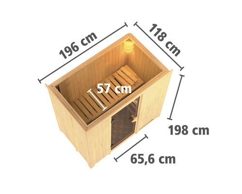 Karibu Mariado modulaire sauna zonder oven en dakkroon, met volledig glazen deur van helder glas