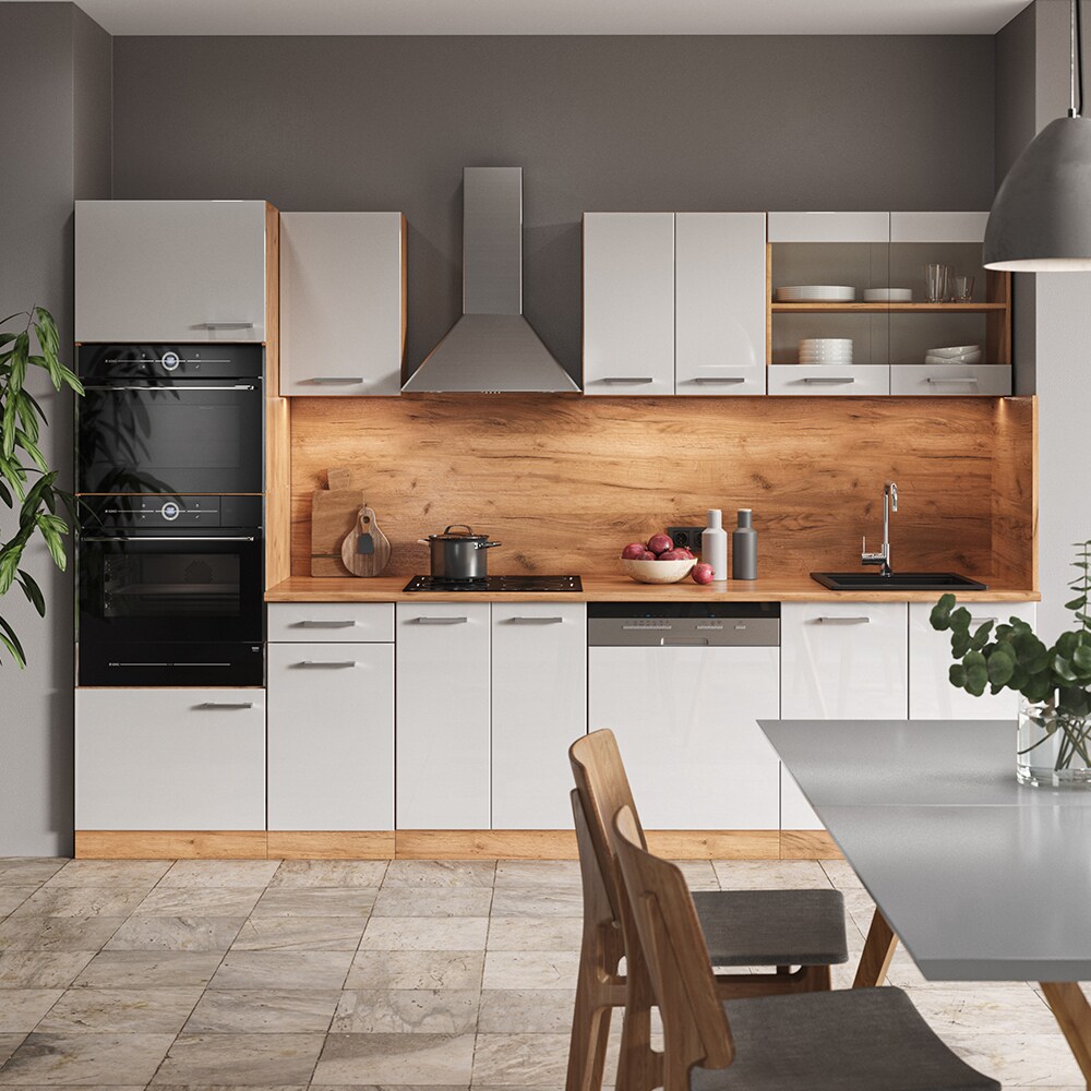 Vicco Küchenzeile Küchenblock Einbauküche R-Line 300cm Mikrowellenumbauschrank Weiß